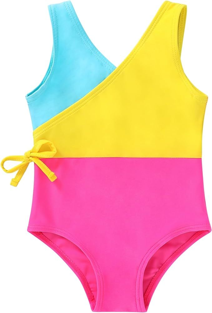 YOUNGER TREE Toddler Girl One Piece Swimsuit Color Block Stripe Swimwear Summer Beach Bathing Sui... | Amazon (US)