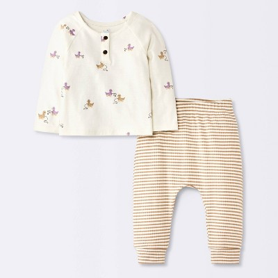 Baby Boys' Vintage Toys Long Sleeve and Striped Pants Set - Cloud Island™ Off-White Newborn | Target