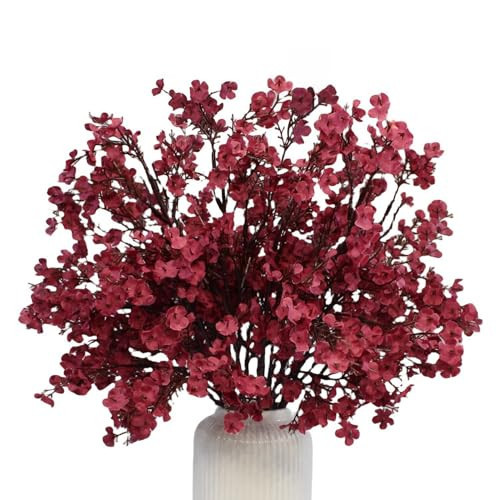10 Pcs Baby's Breath Artificial Flowers, Silk Flowers, Burgundy Gypsophila Flowers Artificial for Decoration, Indoor Floral Arrangement, Wedding Bouquets, Home Table Centerpieces (10, Burgundy) | Amazon (US)