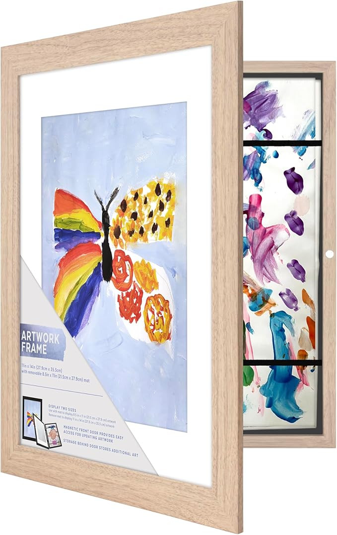 MCS Kids Art Frame 11x14 Matted with 8.5x11 Opening, Natural Woodgrain Changeable Magnetic Pictur... | Amazon (US)