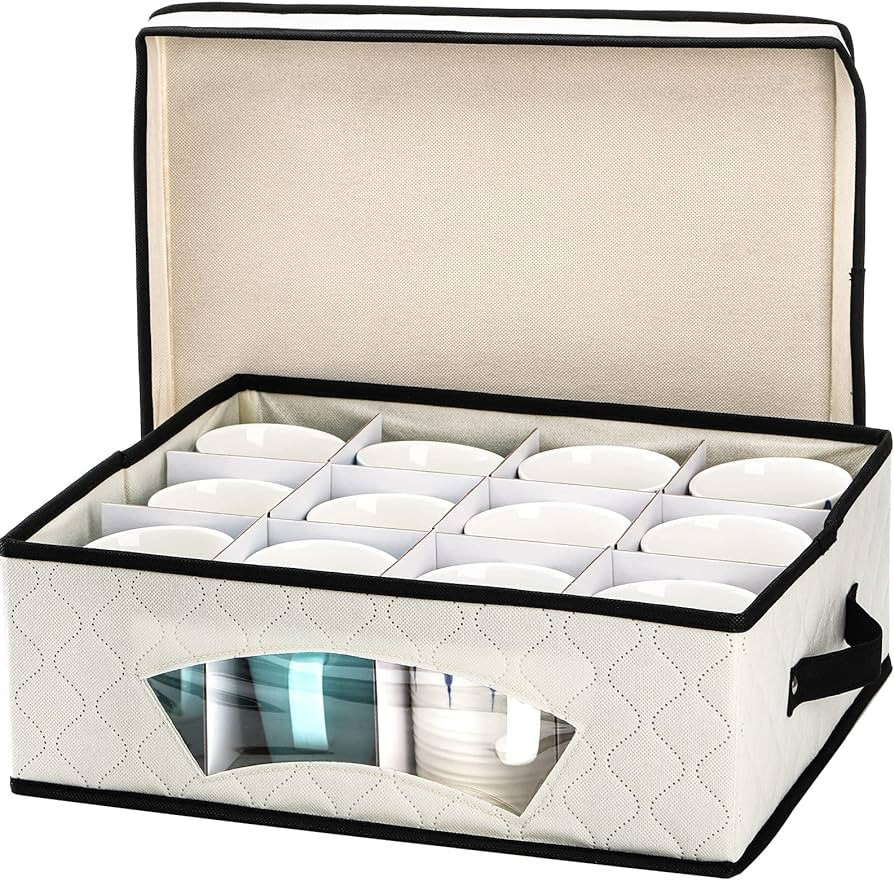 Dicunoy Mug and Cup Storage Box, China Storage Containers with Dividers, Holds 12 Glassware Stora... | Amazon (US)