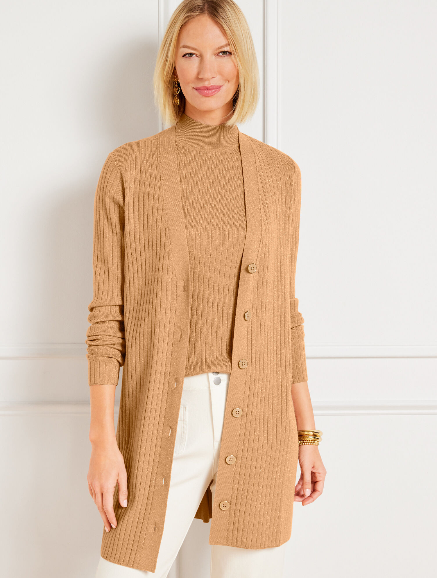 Metallic Ribbed Cardigan | Talbots