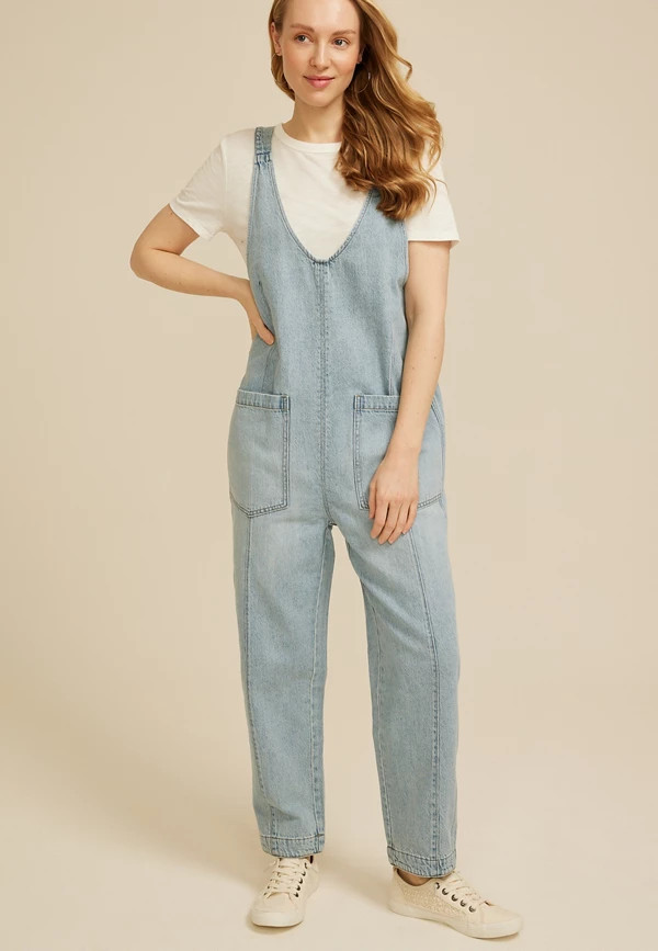 Scoop Neck Denim Overalls | Maurices