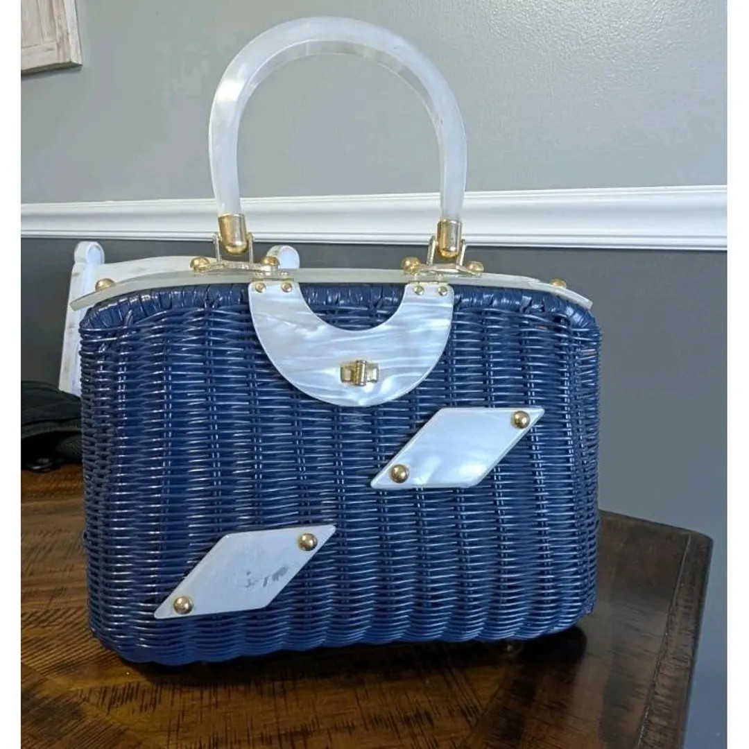 Vintage 1950s Lucite Handbag Navy Wicker Hong Kong MOP Trim Mid Century Purse Crown Colony - Etsy | Etsy (US)