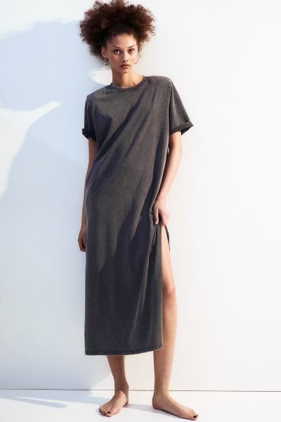 T-shirt Dress with Shoulder Pads - Dark gray/washed - Ladies | H&M US | H&M (US + CA)