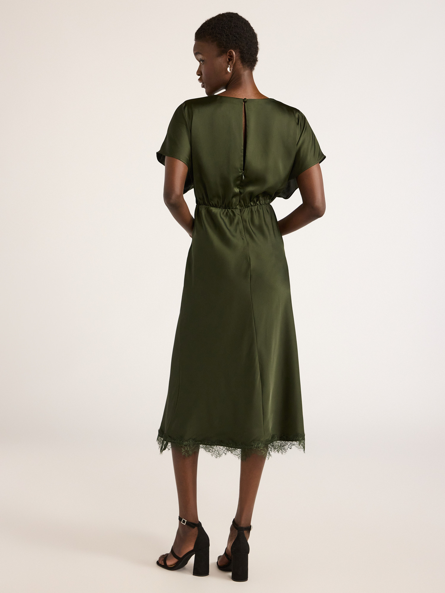 Scoop Women’s Lace Trimmed Bias Cut Midi Dress with Flutter Sleeves, Sizes XS-XXL - Walmart.com | Walmart (US)