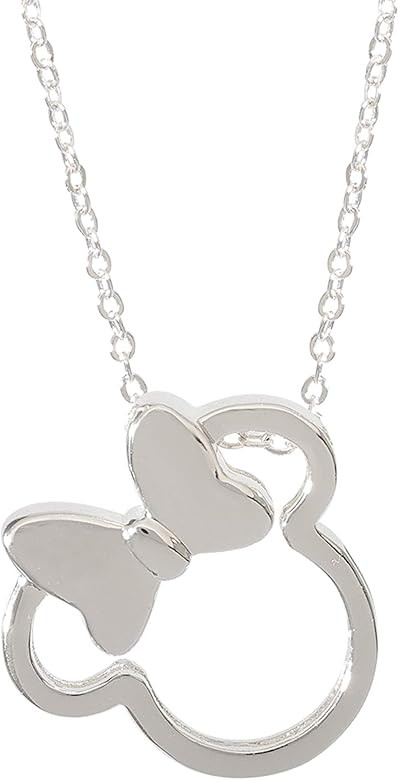 Disney Mickey or Minnie Mouse Silver Plated Silhouette Pendant Necklace, 18 Inch Chain; Jewelry f... | Amazon (US)