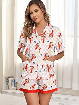 Brosloth Womens Silk Pajama Shorts Set Short Sleeve Summer Pjs Set Printed Ruffle Satin Pajamas 2... | Amazon (US)