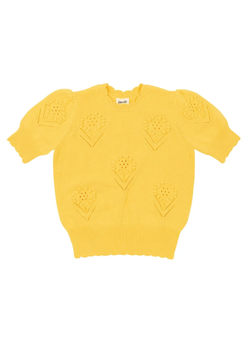 Daisy Floral Stitch Short Sleeve Knitted Top - Yellow | Joanie