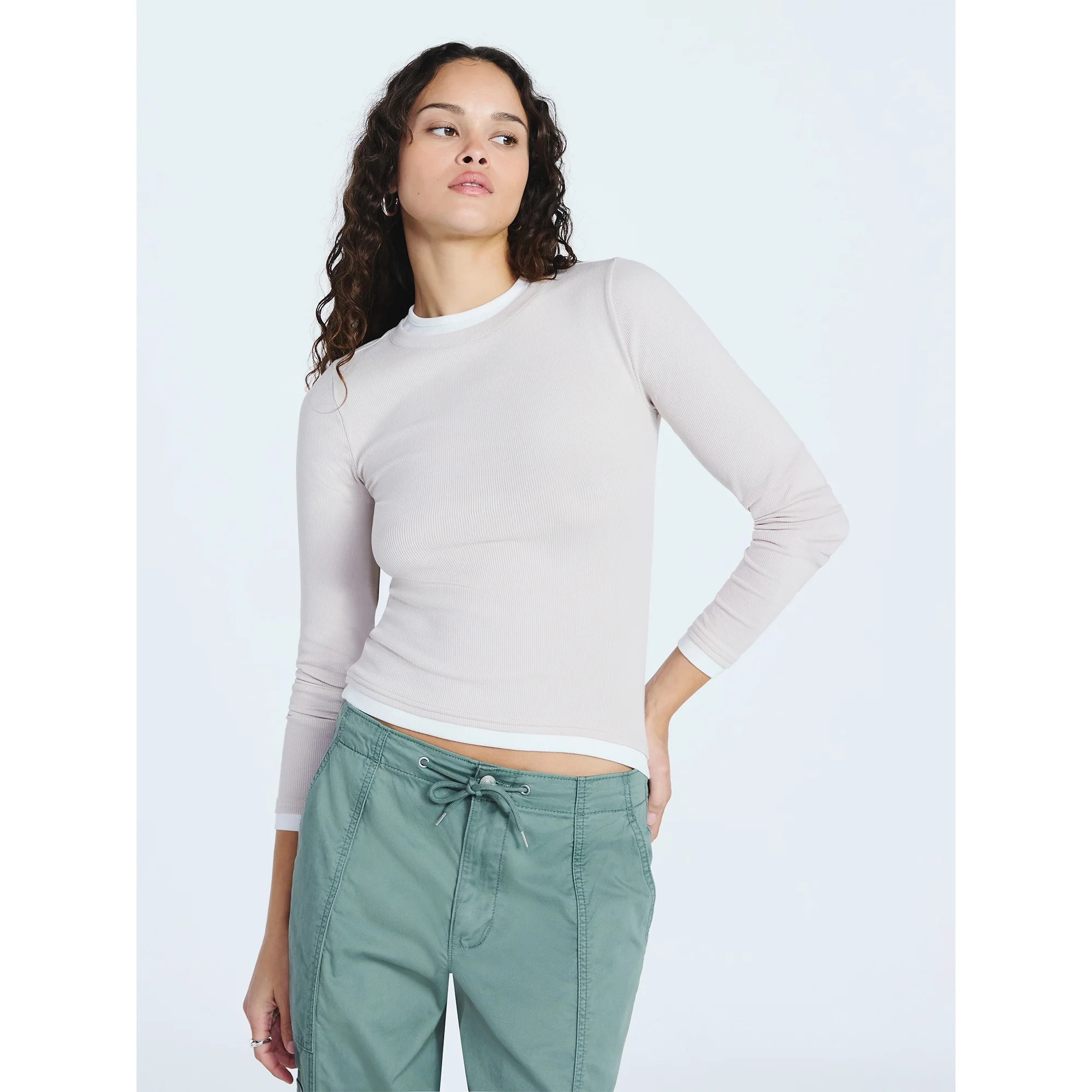 Scoop Women’s Double Layer Rib Tee with Long Sleeves, Sizes XS-XXL | Walmart (US)