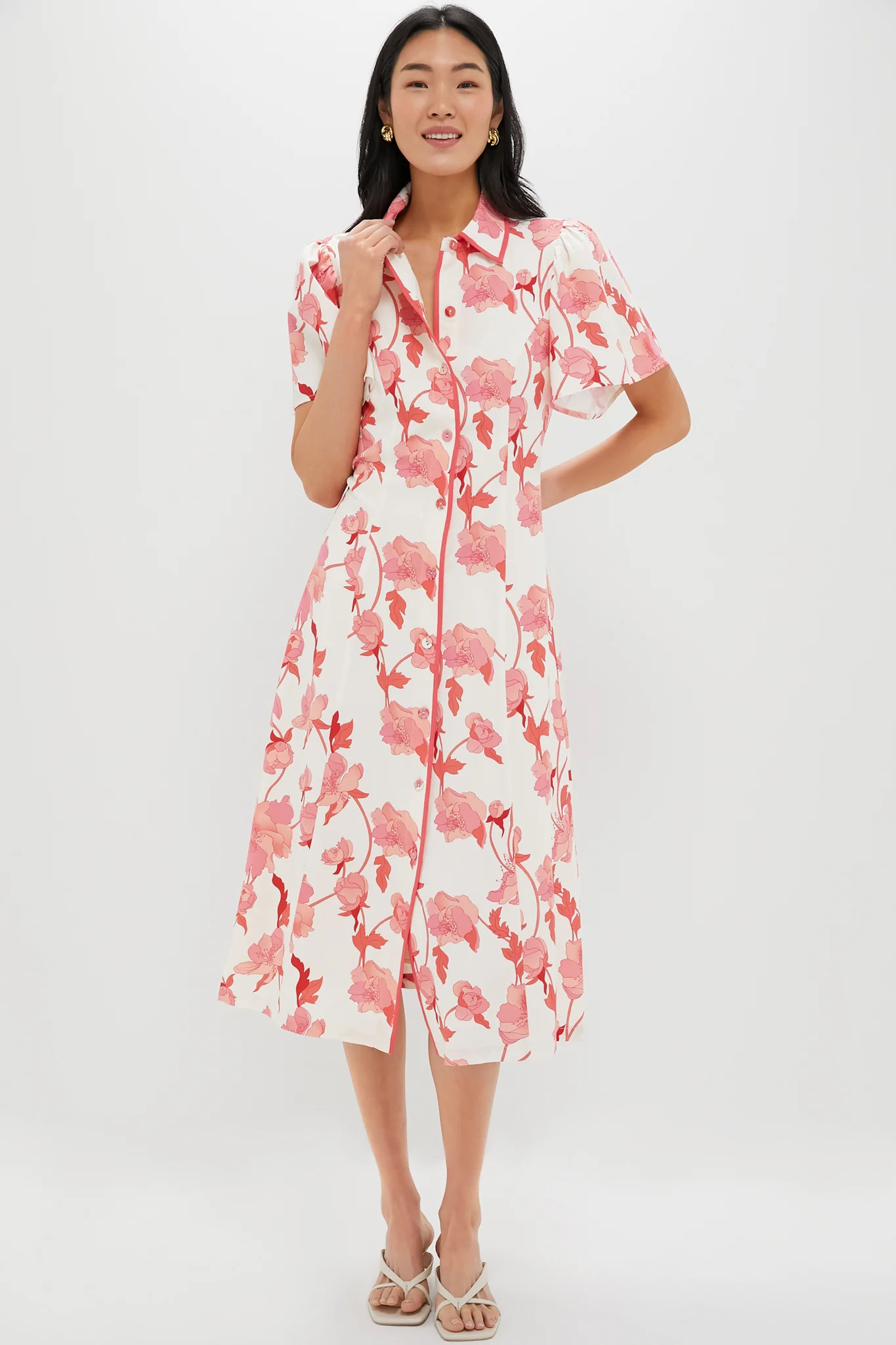 Coral Multi Floral Peppa Midi Dress | Tuckernuck (US)