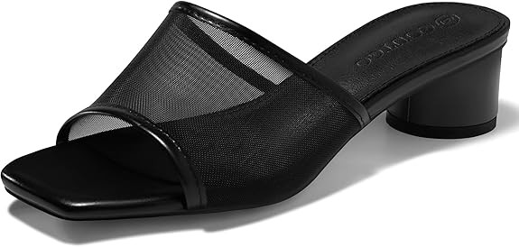 Coutgo Women's Square Open Toe Chunky Heel Slide Sandals | Amazon (US)