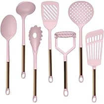 COOK With COLOR 7 Piece Pink Nylon Cooking Utensil Set with Copper Handles - Pink | Amazon (US)