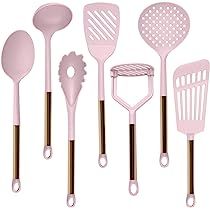 COOK With COLOR 7 Piece Pink Nylon Cooking Utensil Set with Copper Handles - Pink | Amazon (US)