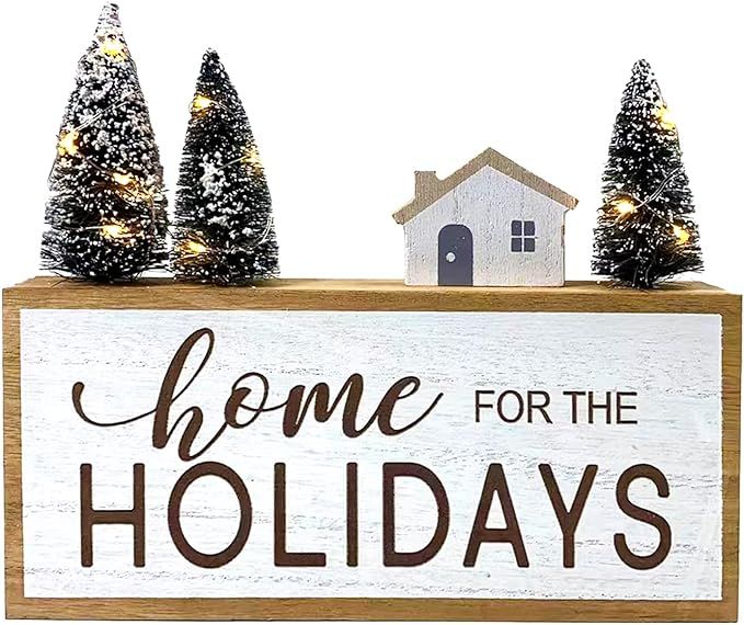 Eternhome Christmas Table Decorations LED Lighted Christmas Tree Sign Farmhouse Wooden Winter Rus... | Amazon (US)