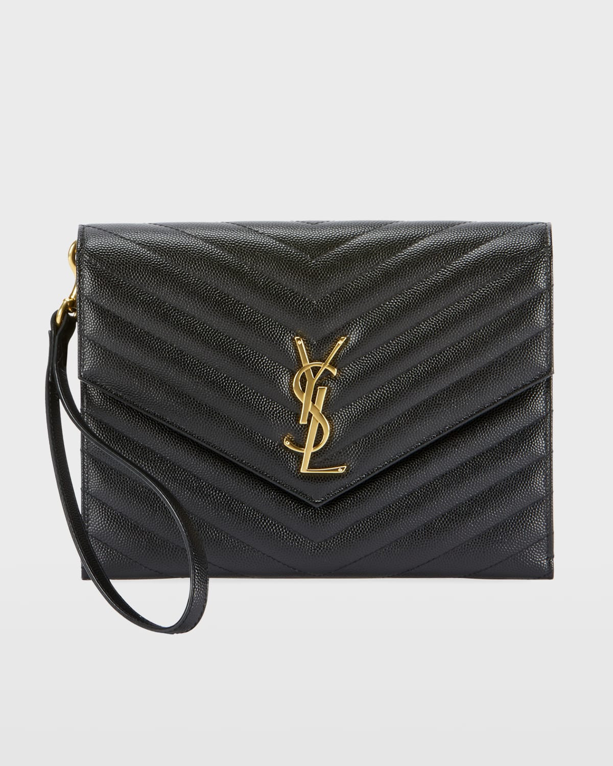 YSL Monogram Flap Clutch Bag in Grained Leather | Neiman Marcus