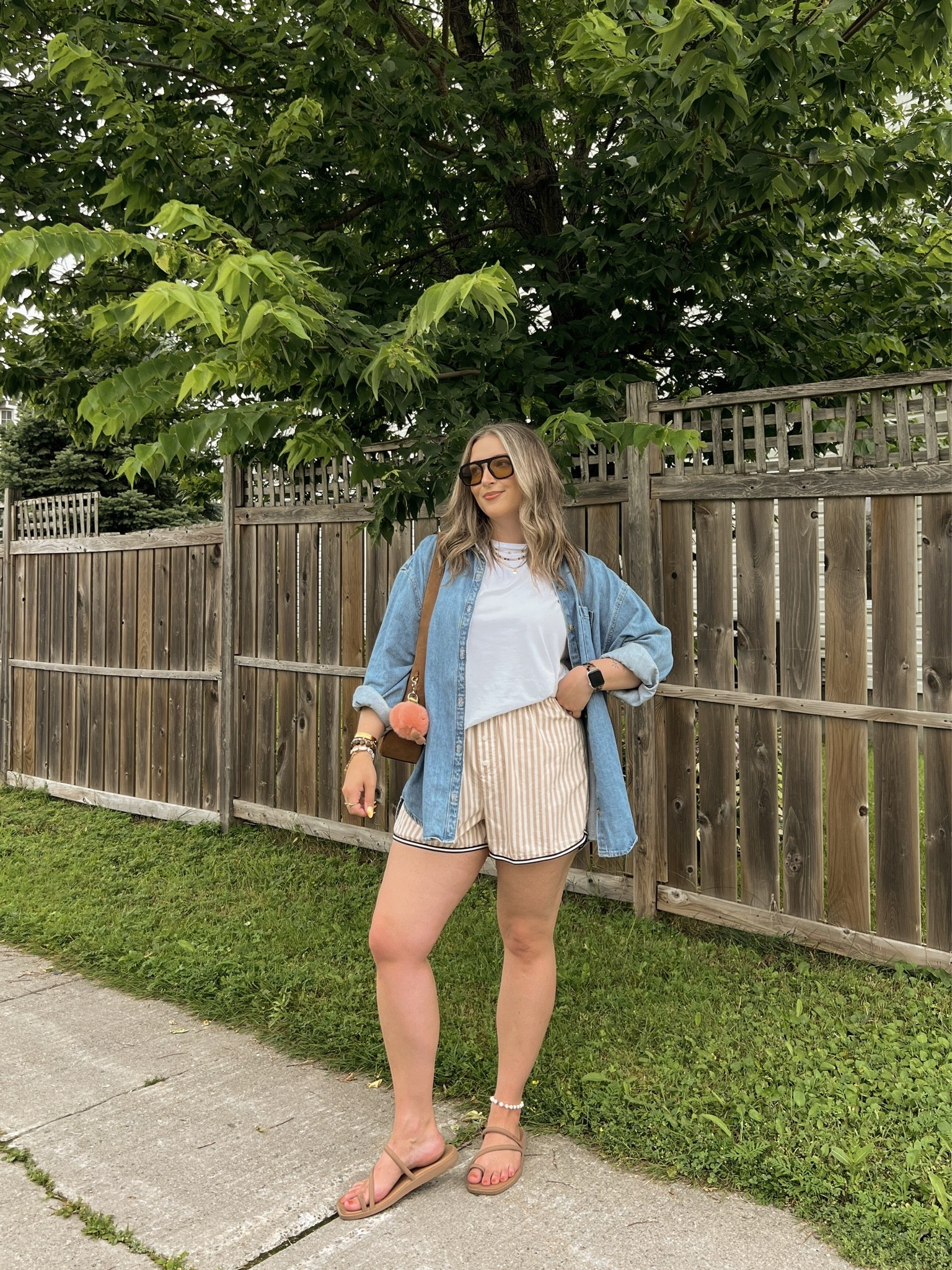 Comfy summer outfit! Wearing my usual size L in the denim shirt and striped shorts. Linked similar white tee. I’m a 9.5-10 shoe and wear a 10 in the Crocs sandals. Canadian Old Navy and Crocs links are under “similar products”

#LTKsummer #LTKsale #LTKmidsize