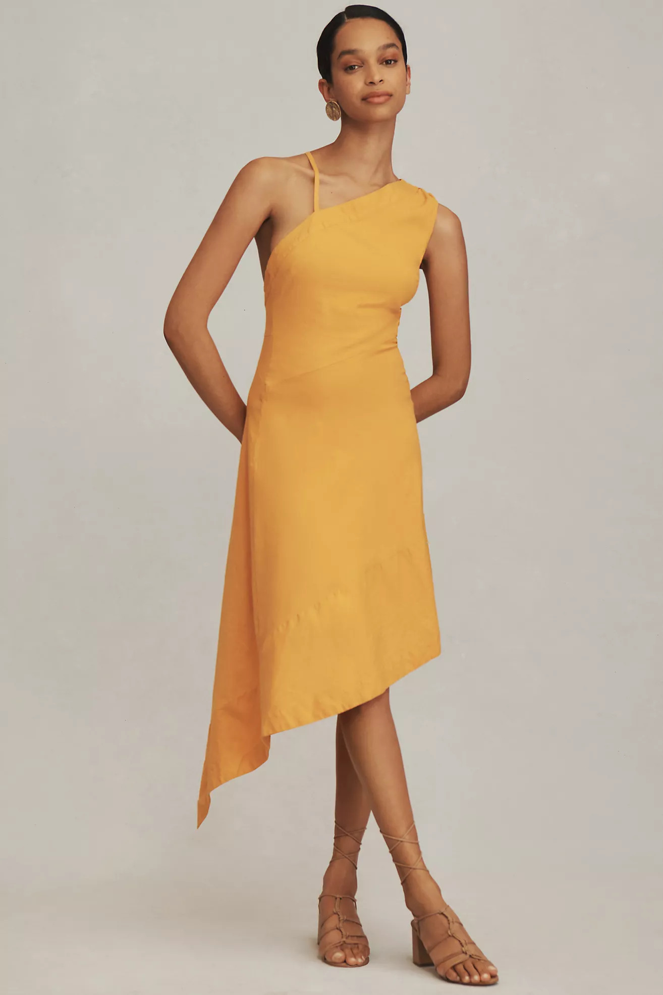 By Anthropologie Sleeveless Asymmetrical Open-Back Linen Midi Dress | Anthropologie (US)