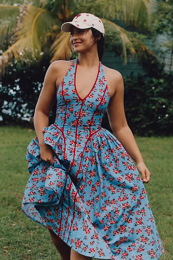 By Anthropologie Halter V-Neck Fit & Flare Midi Dress | Anthropologie (US)