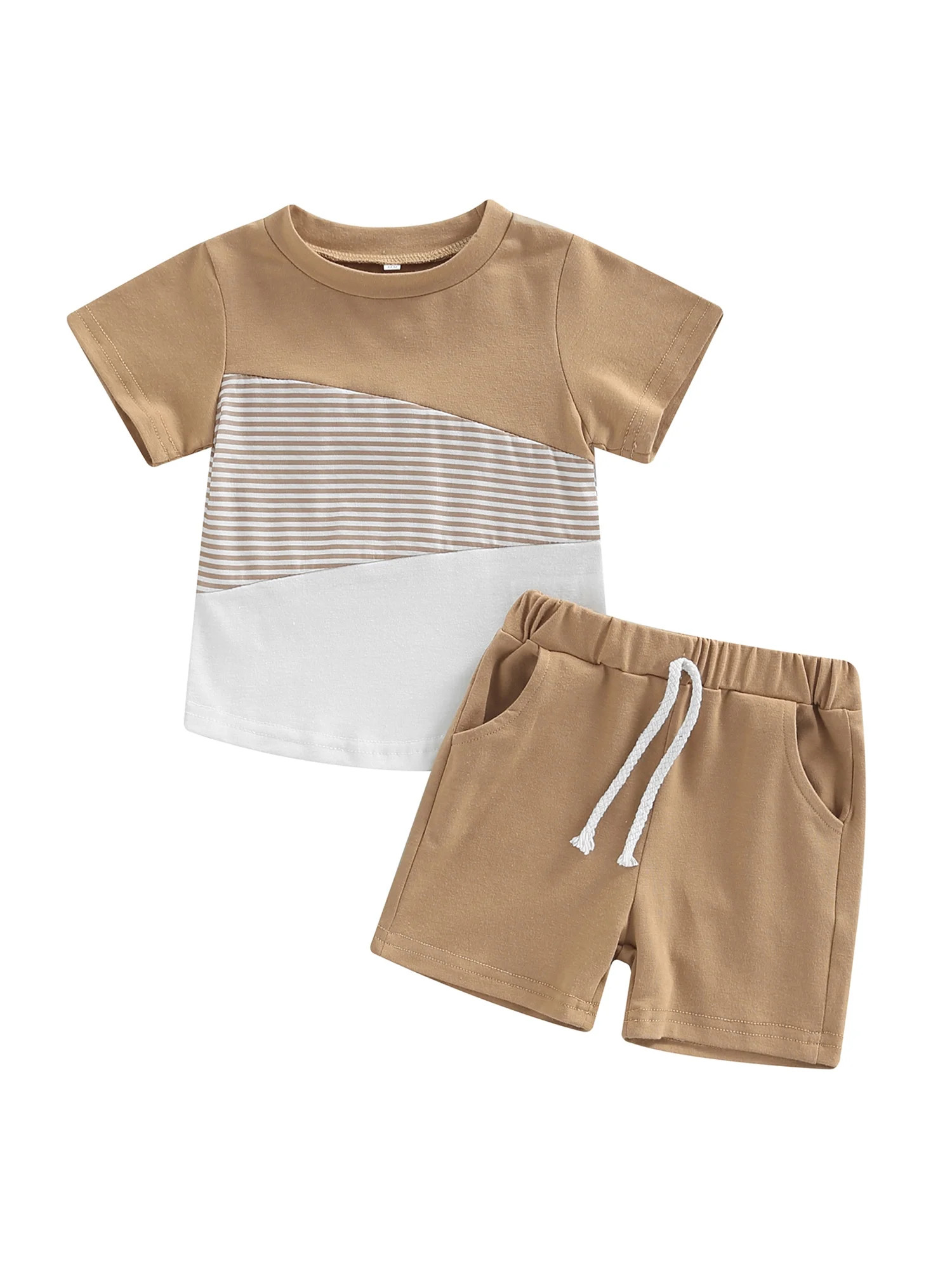 ZIYIXIN Toddler Kids Baby Boy Summer Outfts Short Sleeve Shirts Stripe T-Shirt + Shorts 2Pcs Clot... | Walmart (US)