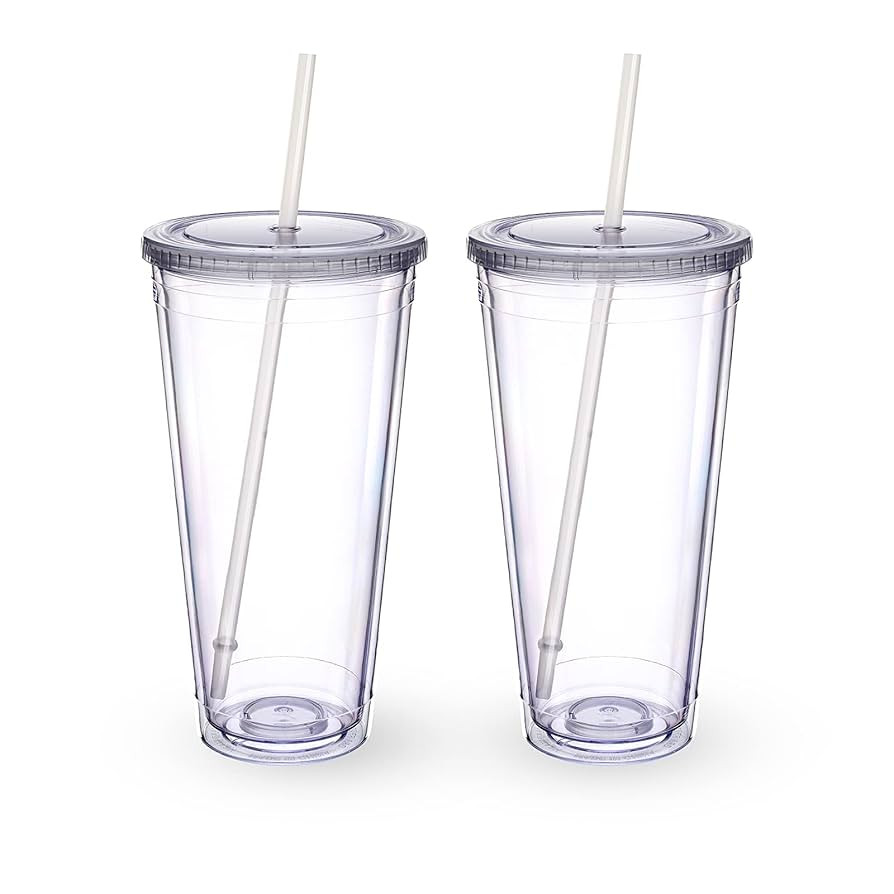 Zukro Clear Acrylic Tumbler with Straw and Lid 32 oz, Double Walled Insulated Reusable Plastic Ic... | Amazon (US)