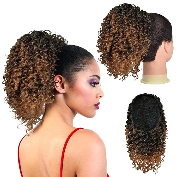 Drawstring Ponytail Afro Kinky Curly Ponytail for Black Women, PEACOCO 10 Inch Synthetic Hairpiec... | Amazon (US)