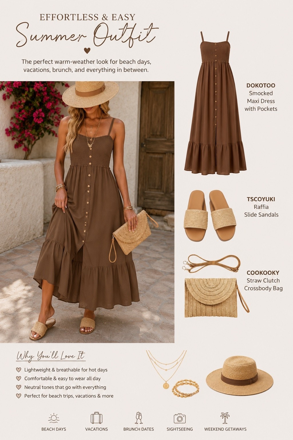 This is the kind of dress I reach for all summer long. 🤎

Lightweight, comfortable, and easy to style with simple sandals and a straw bag. Whether you’re heading to brunch, vacation, a farmers market, beach town stroll, or a casual summer dinner, this outfit just works.

Everything is linked in my LTK! 

#LTKStyle #SummerOutfit #LTKFinds #AmazonFashion #VacationStyle #NeutralStyle #MaxiDress #SummerFashion #BeachVacationStyle #EffortlessStyle