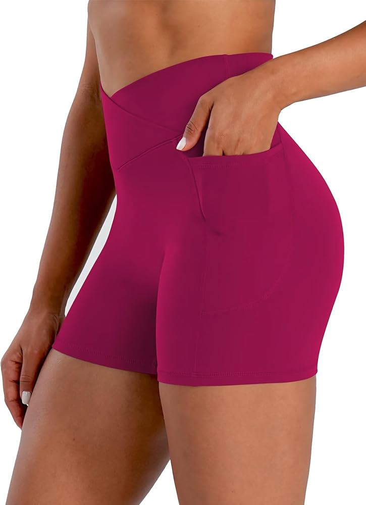 Sunzel Hidden Butt Lifting Scrunch Biker Shorts Women with Pockets Crossover High Waist Yoga Gym ... | Amazon (US)