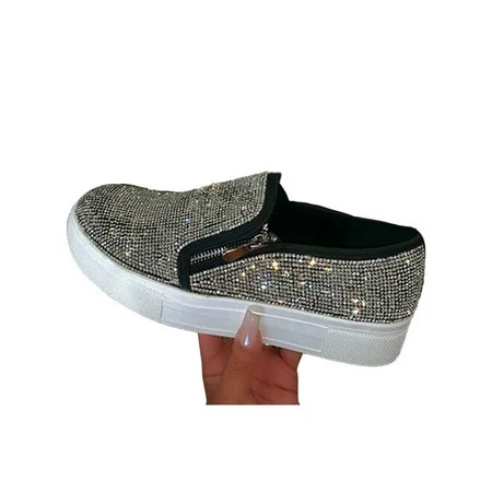 Women s Shoes Rhinestone Loafers Flat Slip On Casual Shoes Fashion Sequin Zipper | Walmart (US)