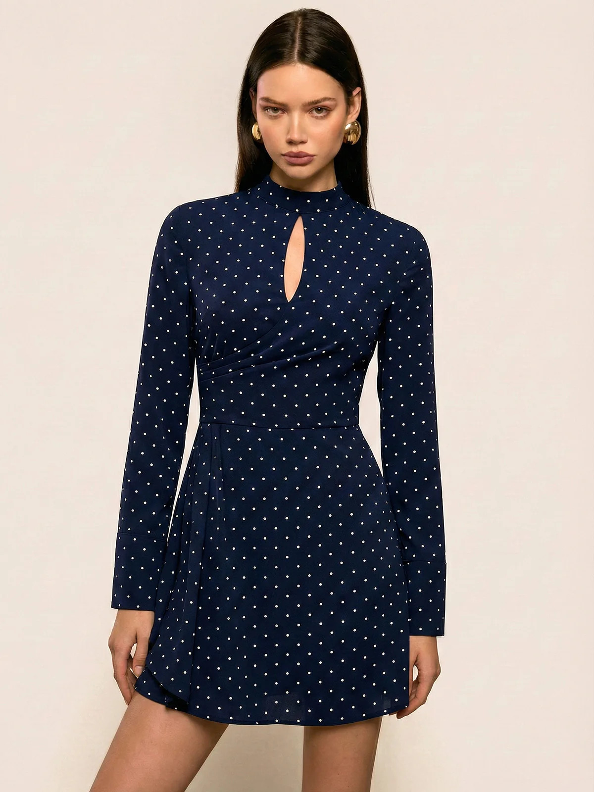 Keyhole Neckline Polka Dot Mini Dress | Commense