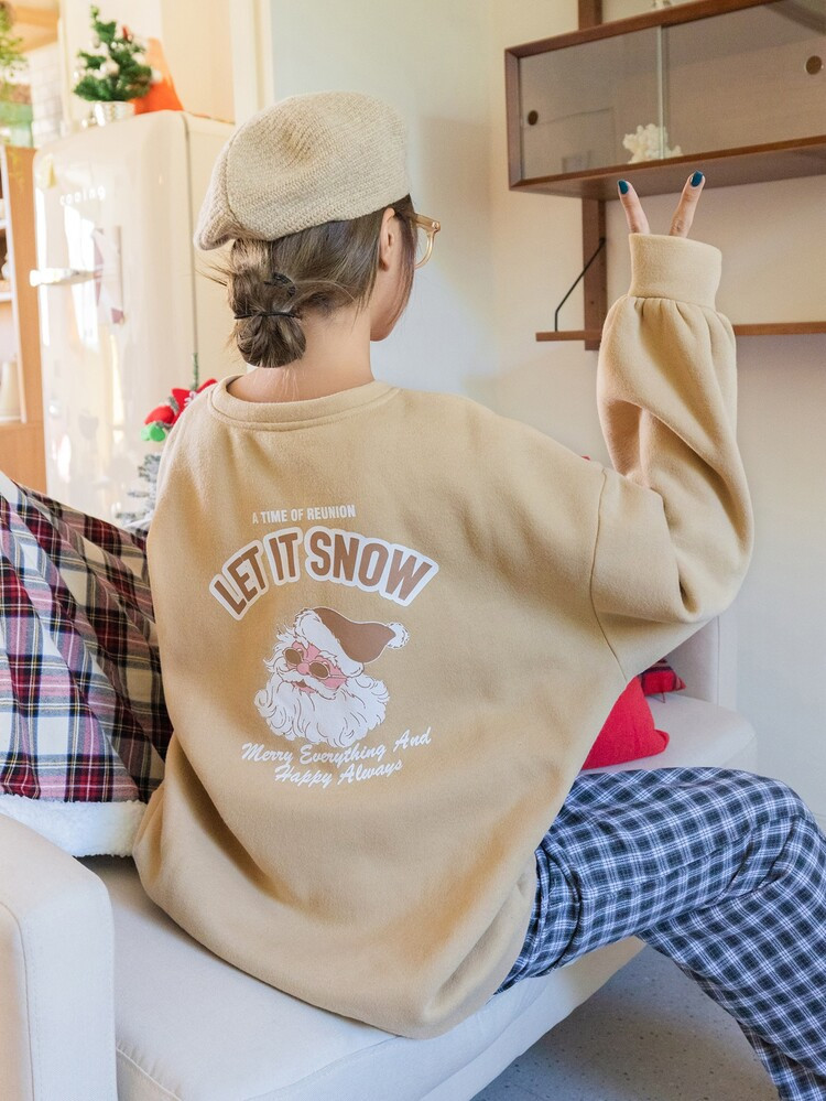 DAZY Christmas Santa & Slogan Graphic Drop Shoulder Pullover | SHEIN