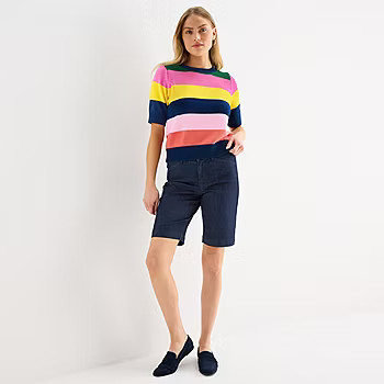 St. John's Bay Womens Crew Neck Short Sleeve Striped Pullover Sweater | JCPenney