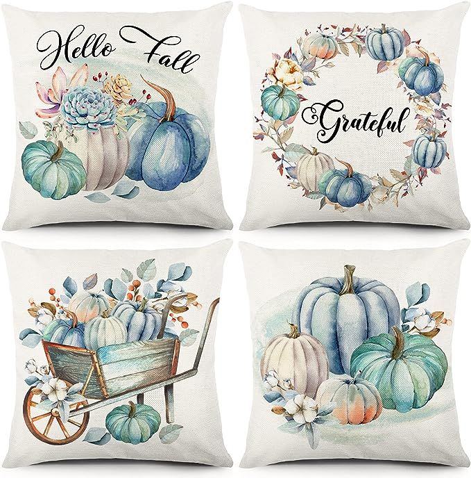 YGEOMER Fall Pillow Covers 18x18 Set of 4 Autumn Pumpkin Grateful Thanksgiving Decorations Throw ... | Amazon (US)