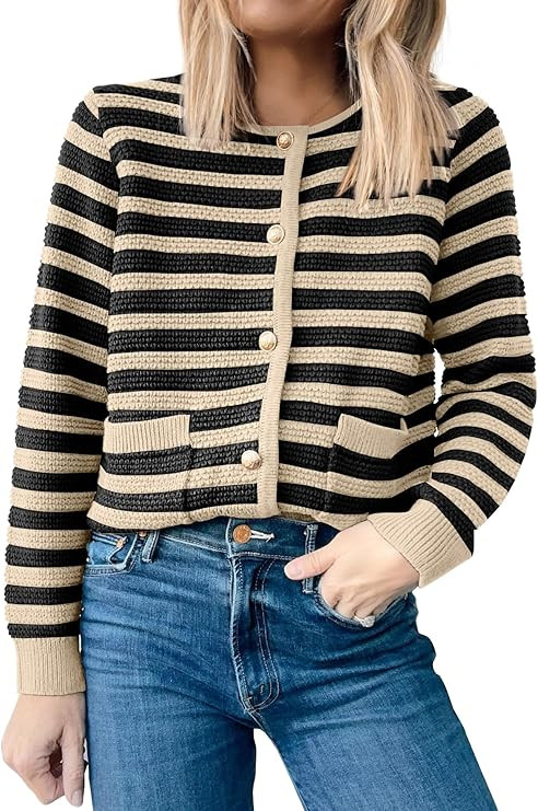 ANRABESS Women's Cropped Cardigan Sweater 2024 Fall Button Down Tweed Knit Lady Jackets Trendy Ou... | Amazon (US)