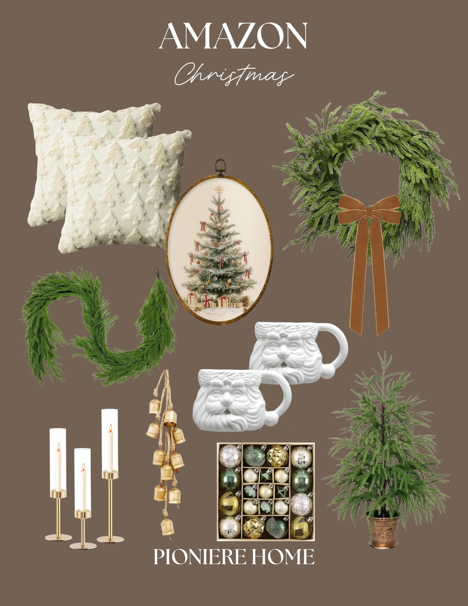 Amazon Christmas. Faux greenery, faux pine wreath, holiday decor, Santa mugs, brass bells, affordable Christmas decor  

#LTKHoliday #LTKHome #LTKFindsUnder50