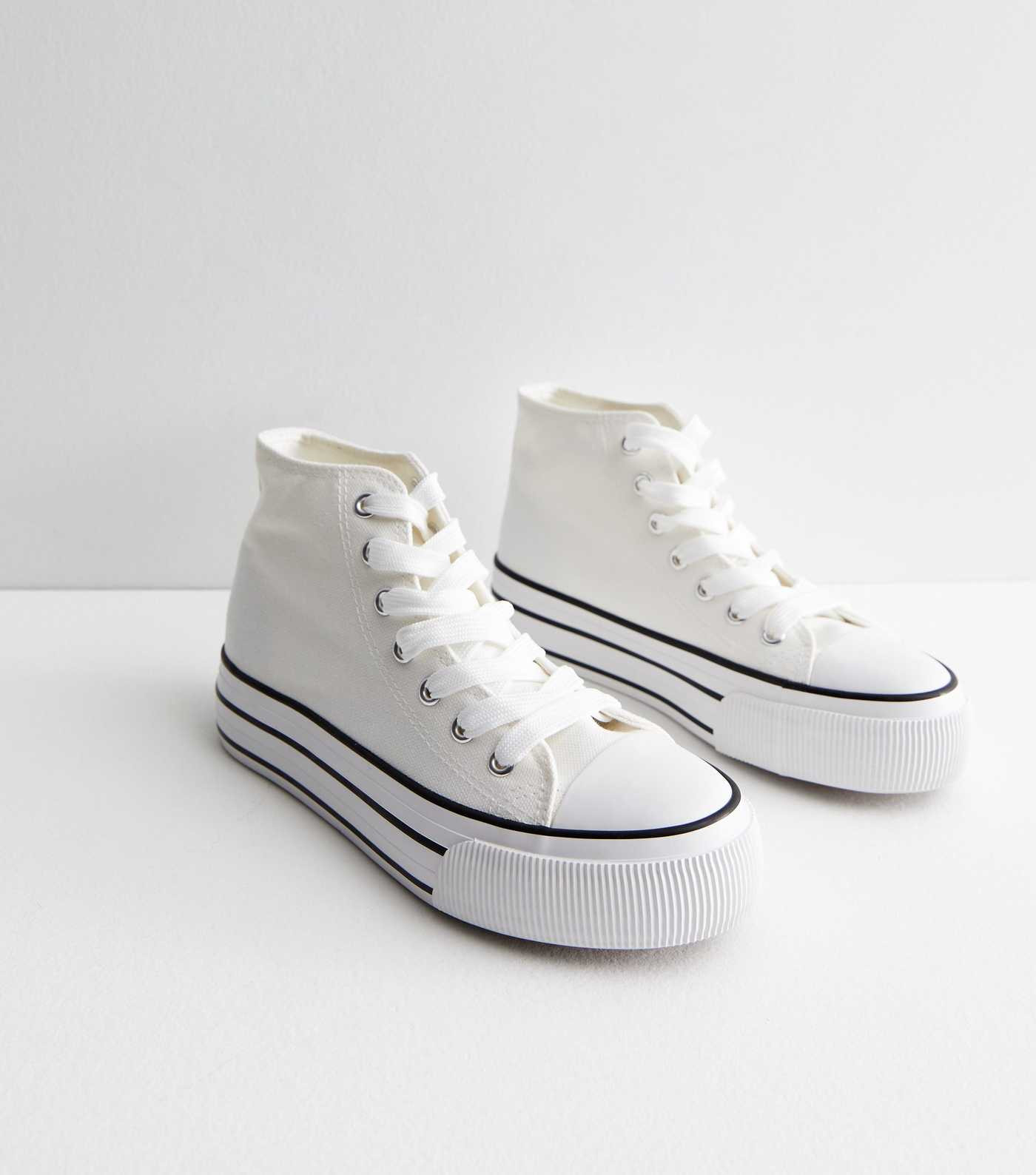 White Double Stripe Canvas High Top Trainers | New Look | New Look (UK)