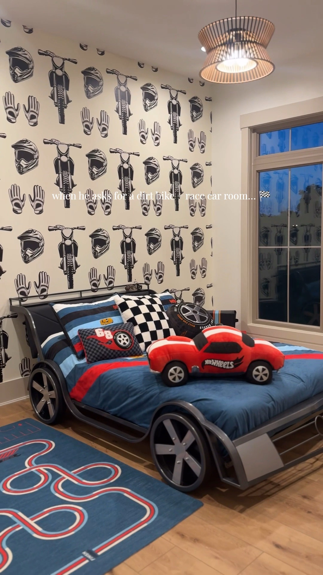 Toddler boy room | race car room | hot wheels x Pillowfort | wall blush | young and rad | Wayfair | race car bed | motocross | big boy room | home decor | interior design | checkered decor | dirtbike room | hot wheels | boy room inspo | kids room inspo | full throttle | kids rugs | race track rug | new build | home design | pb kids | target finds | Wayfair finds | wallpaper | kids wallpaper 🏍️🏎️🤍🏁 @Wayfair @Target

#LTKKids #LTKmomlife #LTKHome