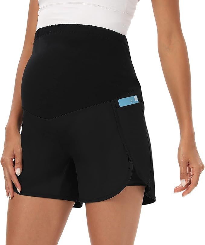 Foucome Women's Maternity Shorts Over The Belly Quick-Dry Athletic Sports Running Workout Shorts | Amazon (US)