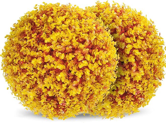 Two 16 Inch Artificial Plant Yellow Topiary Ball, UV Resistant Anti-Fading Faux Boxwood Balls, Ha... | Amazon (US)