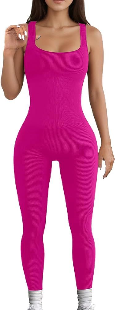 AURUZA Jumpsuit for Women Workout Seamless Jumpsuits Yoga Ribbed One Piece Tank Tops Rompers Slee... | Amazon (US)