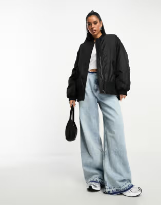 ASOS DESIGN oversized bomber jacket in black | ASOS (Global)