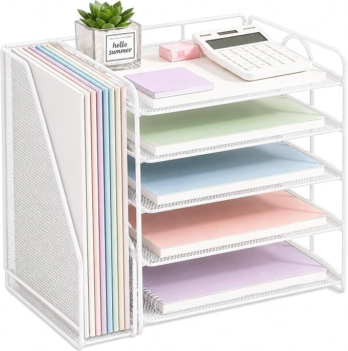Desk Organizer, 5-Tier Paper Organizer Letter Tray with Magazine Holder, Office Desk Accessories ... | Amazon (US)