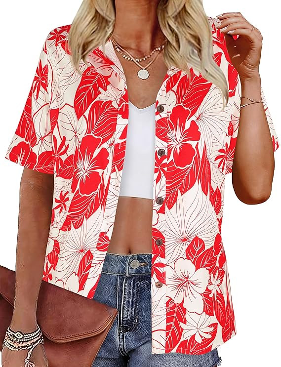 LILYCHIC Women's Hawaiian Shirts Coconut Button Summer Soft Button Down Shirts Short Sleeve | Amazon (US)