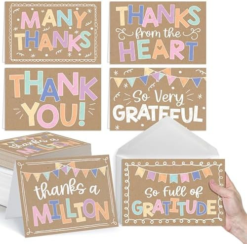 Hadley Designs Bulk Thank You Cards with Envelopes - 54 Kids Thank You Cards For Teachers, Cute T... | Amazon (US)