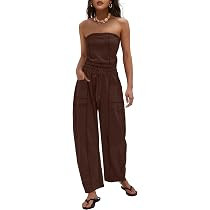 Womens Casual Strapless Jumpsuits off the Shoulder Summer Rompers Sleeveless One Piece Outfits wi... | Amazon (US)