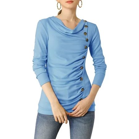 Unique Bargains Pullover Cowl Neck Long Sleeve Side Ruched Tunic Top (Women s) 1 Pack | Walmart (US)