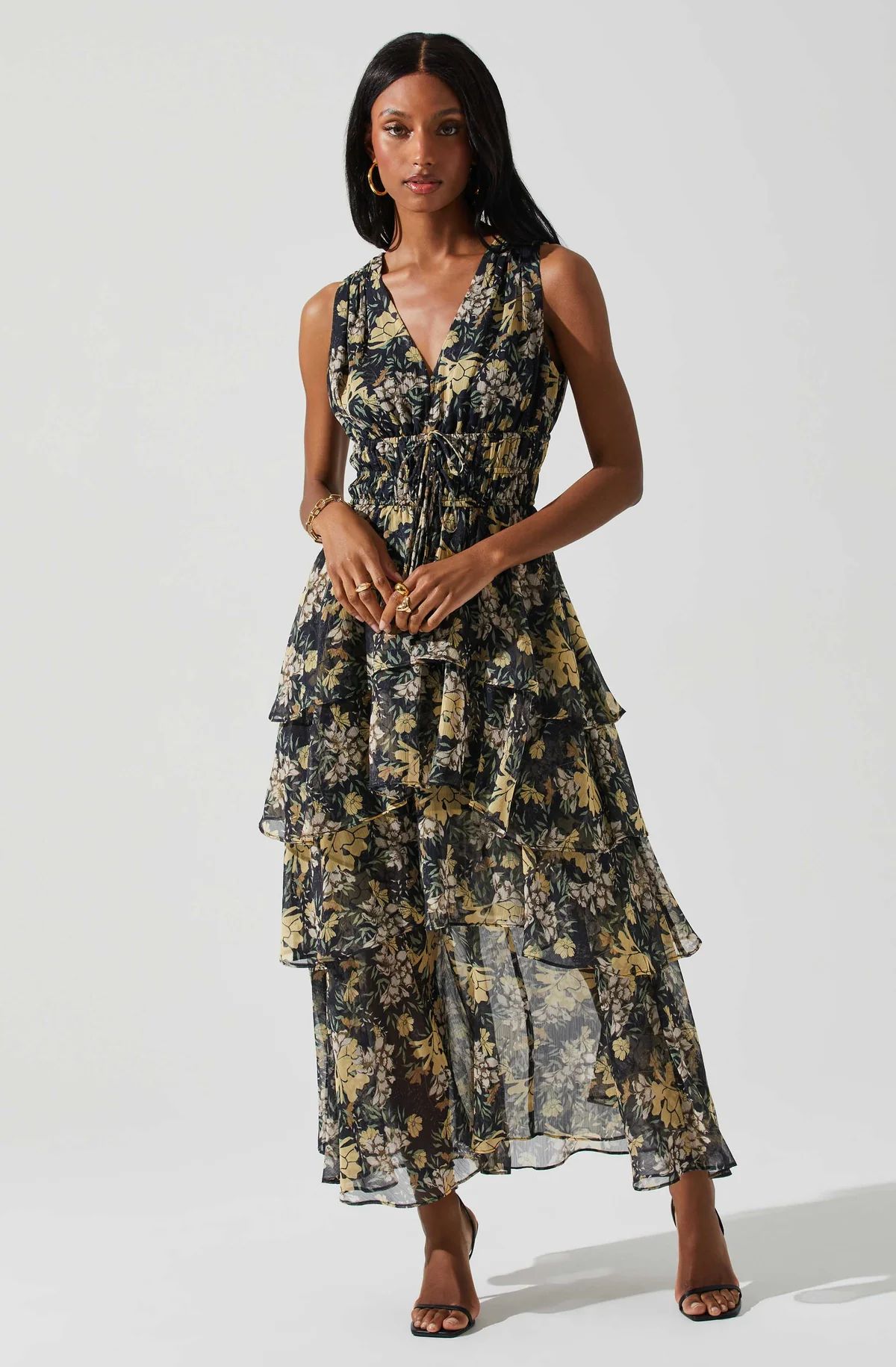 Kali Sleeveless Smocked Waist Floral Maxi Dress | ASTR The Label (US)
