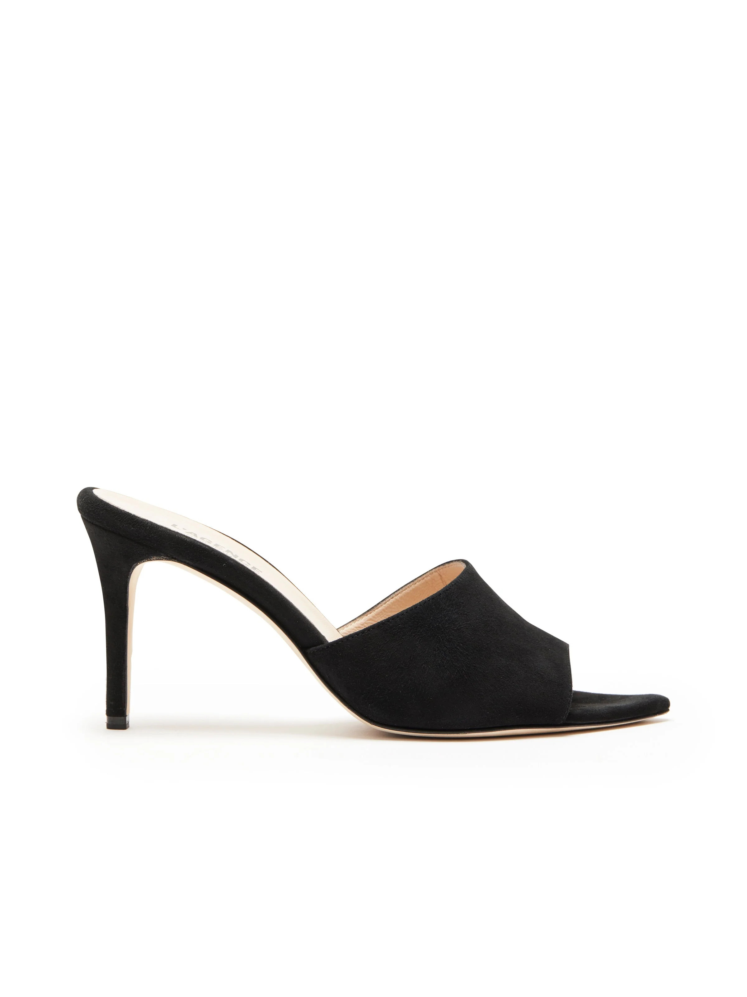L'AGENCE - Lolita Suede Open-Toe Mule in Black Suede | L'Agence