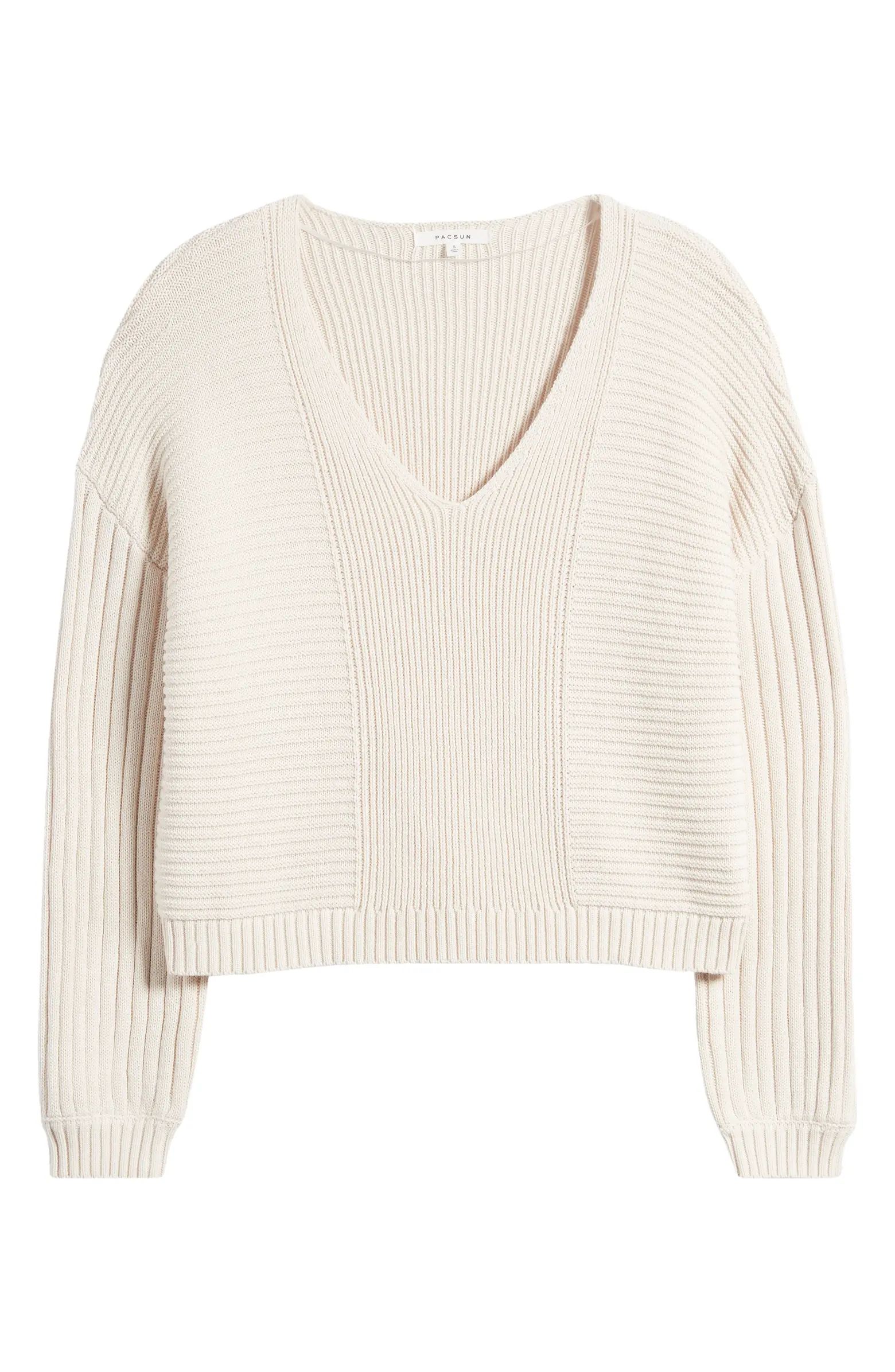 Feel the Breeze Mix Stitch Cotton V-Neck Sweater | Nordstrom