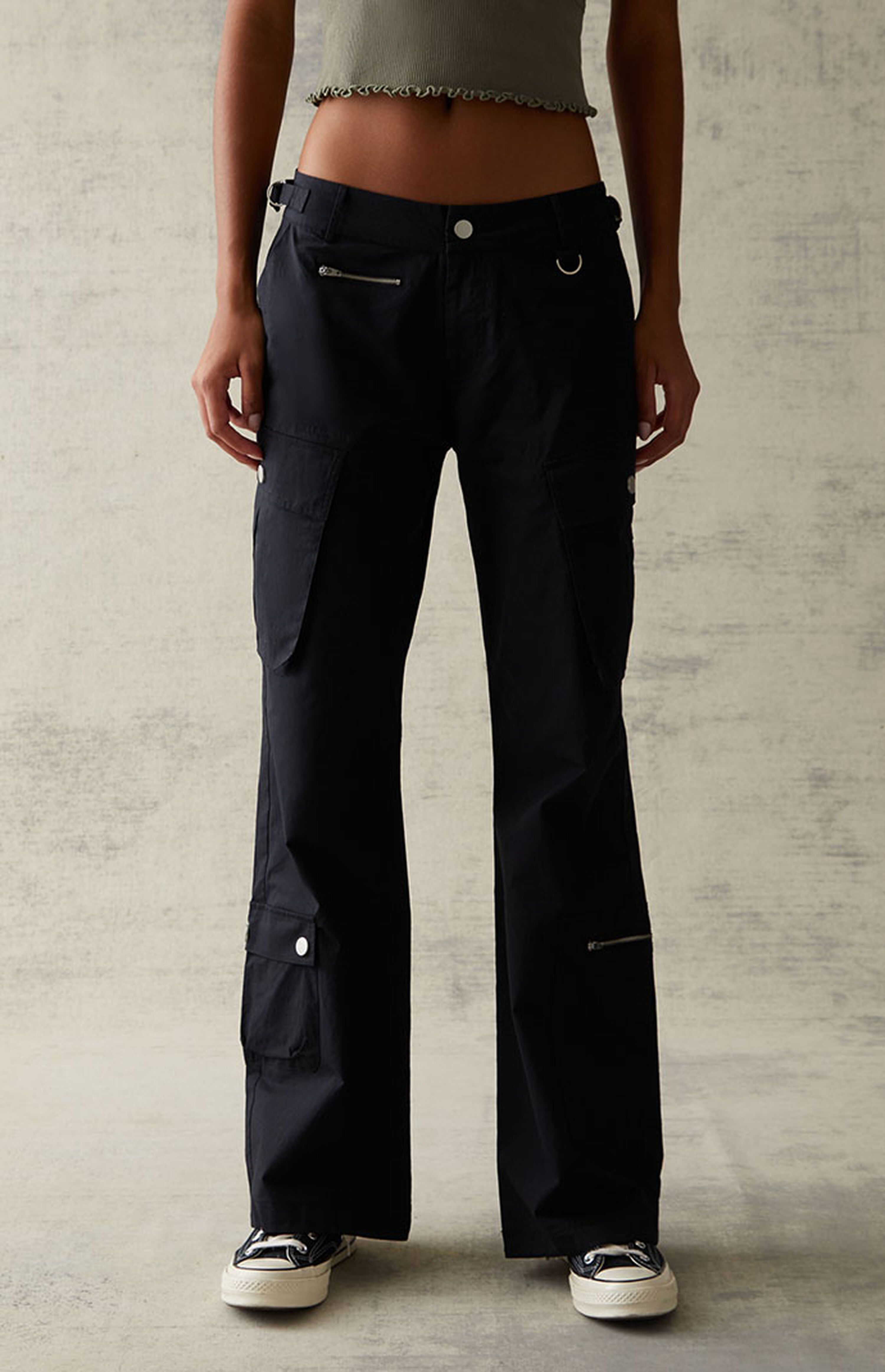 Kendall & Kylie Black Low Rise Ring Zip Cargo Pants | PacSun